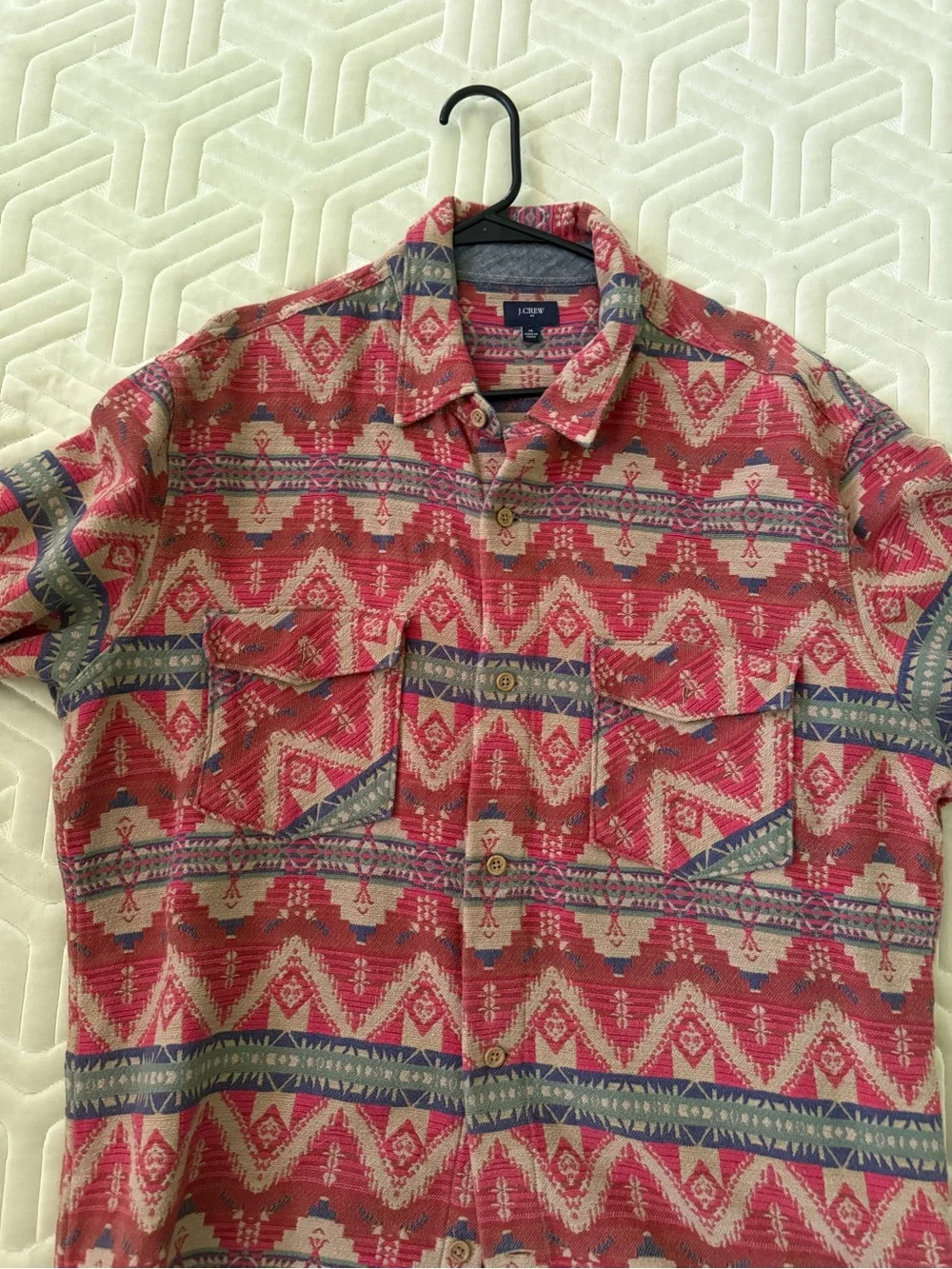 J. Crew Red and Blue Geometric Pattern Button-Down Shirt